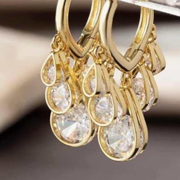 Dainty Beaded Statement Gold Earrings - Picture 5 of 5